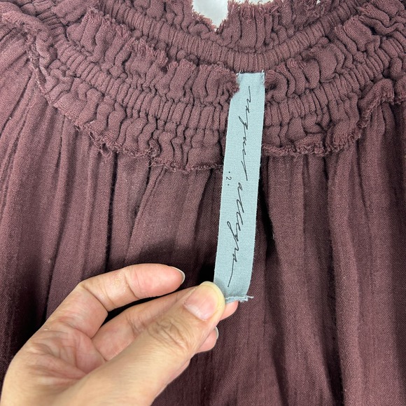 Raquel Allegra Brown Long Sleeves Cotton Gauze Top 2 Medium - Picture 3 of 6